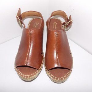 Clarks artisan leather open toe wedge heel size 6M